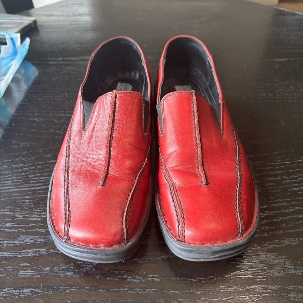 Josef Seibel Women’s Red Leather Loafers Slip-Ons Size 40